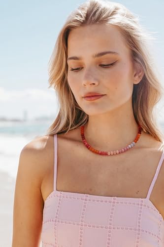 CANEVINKA Bohemian Beaded Choker Necklace 18K Gold Plated Bead Pendant Necklace Vintage Handmade Jewelry for Women - style: Red Rainbow