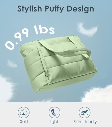 Tote Bag for Women with Zipper, Quilted Puffer Tote Bag with Compartments, Lightweight Puffy Work Bags for Women Travel - color: Foam Green