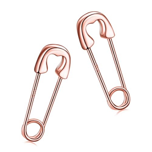 CHIC & ARTSY 925 Sterling Silver Safety Pin Earrings - Lightweight Comfortable Punk Paperclip Cartilage Hoop Earrings, Trendy Industrial Style Jewellery for Women and Men - color: Rose-Small Heart