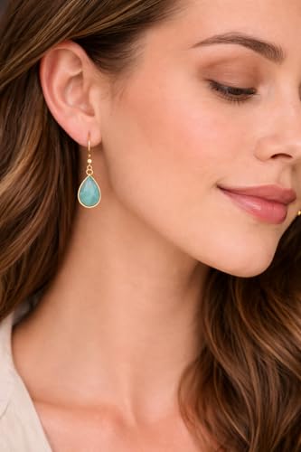 Gempires Teardrop Crystal Earring, Pear Shape Dangle Drop Earrings, Natural Gemstone Earring, Minimal, Everyday Wear, Hypoallergenic 14k Gold Plated, Gift for Mom Wife friend