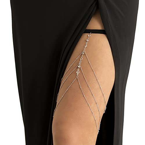 Sexy Beach Multi-layer Leg Chain Jewelry - Elasticity Thigh Leg Chain for Women - color: Silver