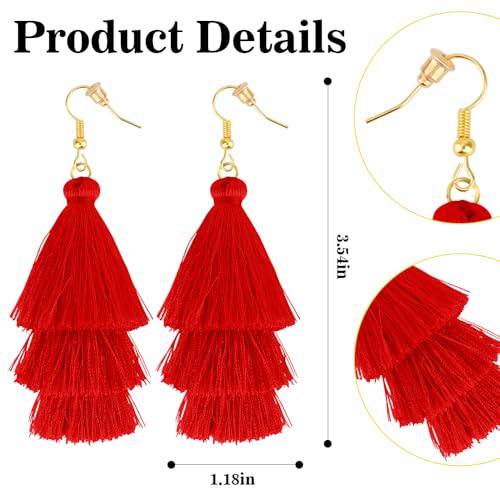 Earrings for Women Dangling, Layered Tassel Earrings Fringe Earrings Bohemian Studs Drop Earrings - color: Red