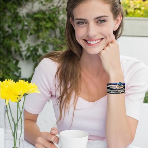 Leather Wrap Bracelet for Women, Boho Cuff Bracelet with Strong Clasp, Multi-Layer Crystal Leather Bracelet for Valentine Mother's Day - color: 01-Heart-Dark Blue