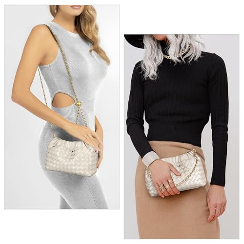 Joryin Woven Women's Crossbody Bag & Evening Purse, Trendy Dumpling Clutch & Hobo Cloud Shoulder Bag Trendy Dumpling Clutch - color: Woven Leather-sand