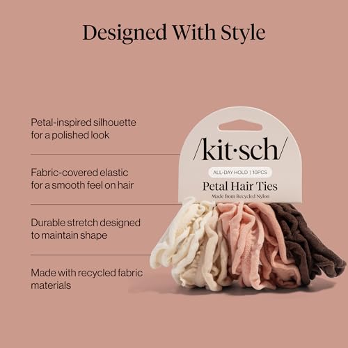 Kitsch Petal Hair Ties No Damage - Strong, Stretchy & Snag-Free Hair Bands | Soft Fabric Ponytail Holders, Stylish Elastics for Everyday Hairstyles | Ideal Gifts for Women - Blush, 10pcs - color: Blush Petal (Pack of 10)