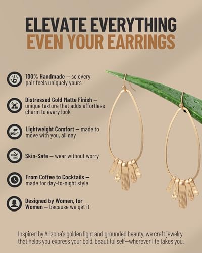 Handmade Boho Hammered Teardrop Earrings Jewelry with 5 Bars for Women - style: Gold