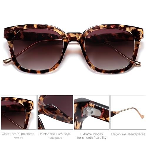 SOJOS Classic Square Polarized Sunglasses Womens Mens Retro Trendy UV400 Sunnies SJ2050 - color: Leopard/Purple