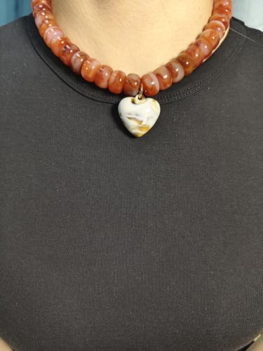Chunky Colorful Beaded Statement Boho Summer Beach Chokers Necklace Heart Pendant Pink Green Yellow Brown Fashion Jewelry - color: Brown