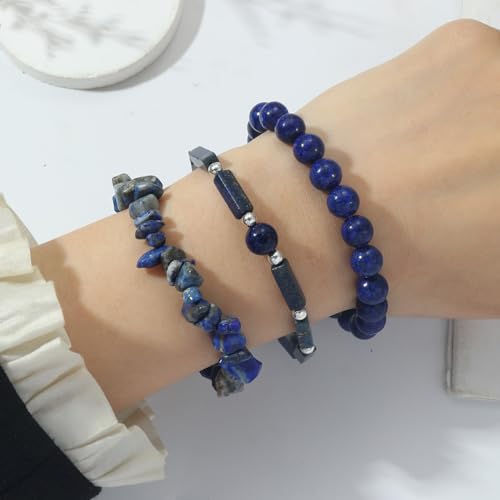 3Pcs Natural Stone Bracelets for Women 8mm Crystal Beaded Bracelets Handmade Stretch Bracelet Healing Crystal Jewelry for Women - style: Lapis Lazuli