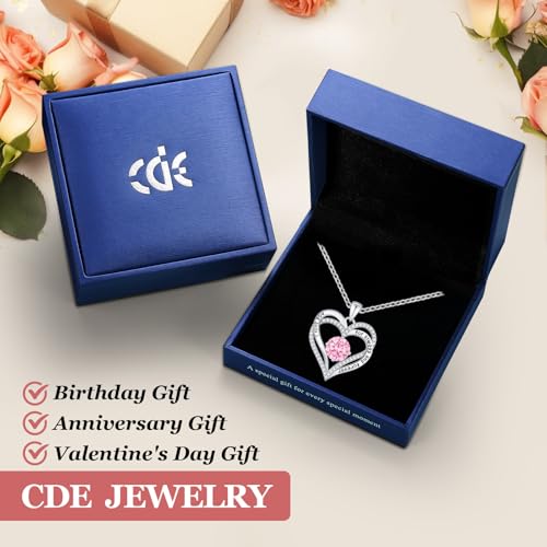 CDE Engraved Forever Love Heart Birthstone Necklace Jewelry Gifts for Women | Hypoallergenic,Nickel-Free & Lead-Free,3 x 3 mm 5A CZ Heart Pendant,Anniversary Christmas Birthday Gift for Girlfriend Wife - color: Birthstone-10-Oct, style: Rhodium Plated-Bra