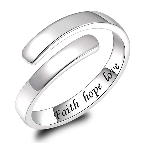 Sonateomber Gold Silver Faith Open Rings for Women ，Adjustable Minimalist Personality Encouragement Hope Love Healing Promise Ring Wedding Festival Accessories Fashion Jewelry Gift - color: Faith hope love
