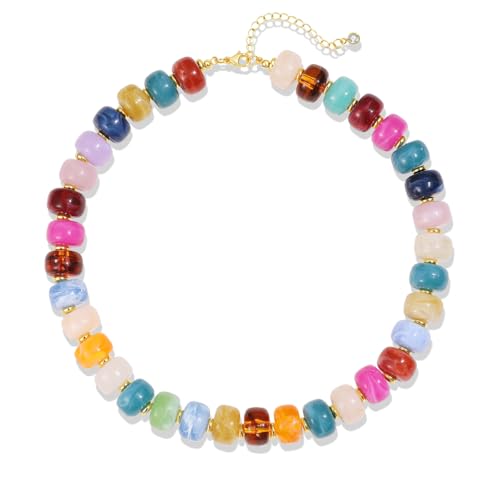 Colorful Beaded Necklace for Women Chunky Resin Beads Choker Necklaces Boho Statement Necklace Summer Vacation Y2K Jewelry - color: Colorful