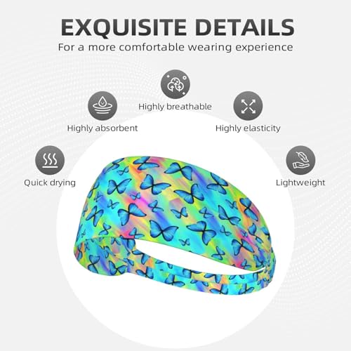 Butterfly Print Headband for Women, Colorful Elastic Hair Band for Workout, Yoga, Sports - color: 6