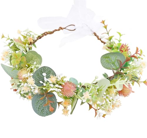 Vivivalue Fairy Floral Crown Woodland Headband Elf Flower Headpiece Hair Wreath Forest Elven Circlet for Women Halloween Renaissance Wedding Bridal Cosplay Prom Photo Props Green - color: 5
