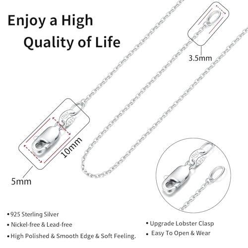 Jewlpire 18k Gold Plated 925 Sterling Silver Chain Necklace for Women, 1.1mm Cable Chains Necklace Thin & Dainty & Sturdy Women's Chain Necklaces, 14/16/17/18/20/22/24 Inches - color: 925 Sterling Silver, size: 22 Inch