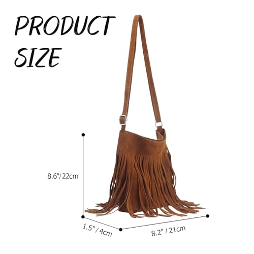 Western Fringe Crossbody Bag for Women Boho Adjustable Shoulder Purse, Vintage Suede Small Handbag for Music Festival & Party - color: Brown