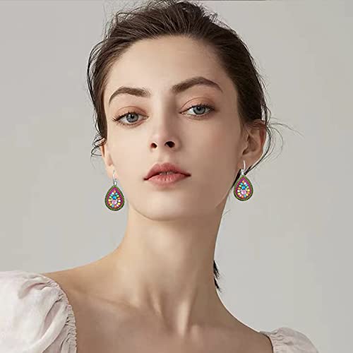 Unique Bohemian Vintage Sparkly Crystal Colorful Round Flower leverback earrings Boho Retro Bronze Circle Beaded Flower Floral Dangle Drop Earrings for Women - color: Colorful 4