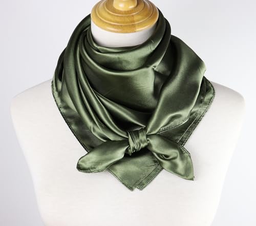 vabovin Satin Head Scarf for Women Solid Color, 35×35 in | Silk Feel Neckerchief, Hair Scarf, Fashion Bandana, Headscarf, Headband, Hair Wrap Sleeping, Daily Fashion Styling - color: 206 Army Green