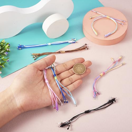 Adjustable Slider Bracelets Colorful Half Finished Bracelets Adjustable Beaded Bracelets DIY Friendship Bracelets for Women Jewelry Making Gifts Supplies - color: Colorful-Gradient