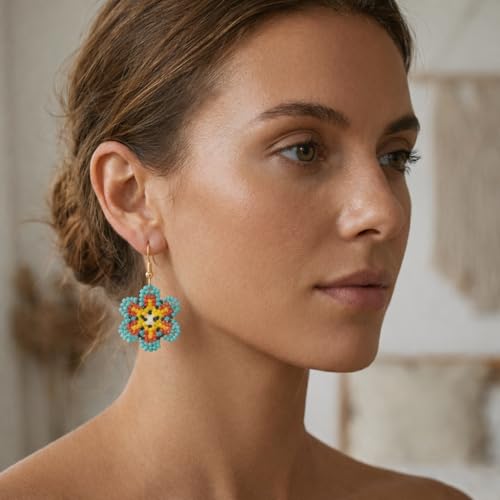 Bohemian Beaded Long Tassel Dangle Earrings for Women, Handmade Jewelry White Tarnish Resistant Lightweight Design, Stylish Accessory for Beach Vacation Party and Gift - color: colors