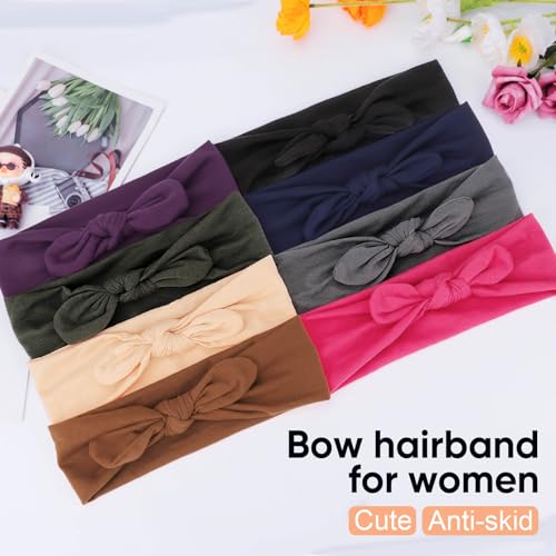 DRESHOW 8 Pack Headbands for Women Yoga Knotted Headbands Elastic Criss Cross Hair Accessories Sports Head Wrap Non Slip - color: 8 Pack: Rabbit Ears Bow B