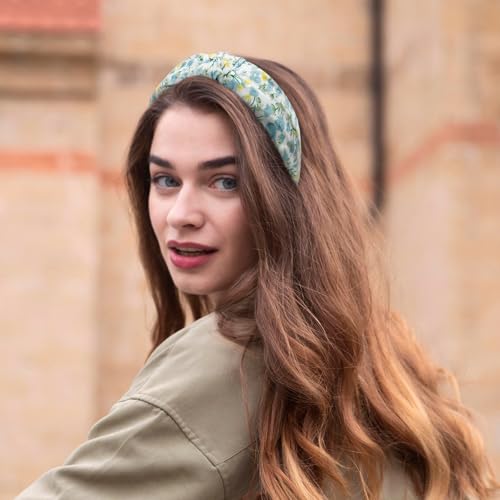 3-Piece Top Knotted Floral Pattern Headbands for Women & Girls, Cute Flower Print Knot Headband, Non Slip Fashion Hair Bands Hairbands (Blue) - color: Blue