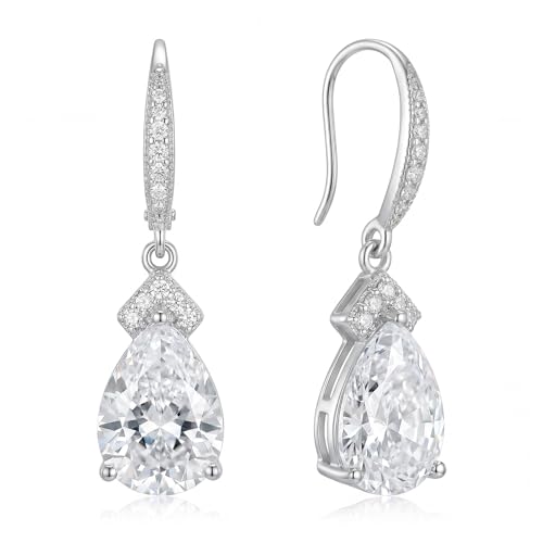 SWEETV Cubic Zirconia Dangle Earrings for Women, Teardrop Bridal Earrings for Wedding, Brides, Bridesmaids, Pear Shaped Drop Earrings for Women Prom Formal Party, Silver - color: Silver-Style3