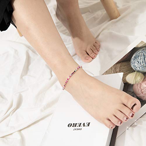 XIJIN 8Pcs Handmade Beaded Anklets for Women Boho Colorful Beads Ankle Bracelets Adjustable Foot Anklet Set - color: C