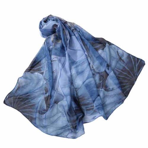 Xyueanlo Women's Chiffon Scarf Lightweight Scarves Fashion Elegant Floral Print Scarfs Shawls - color: Lotus Blue