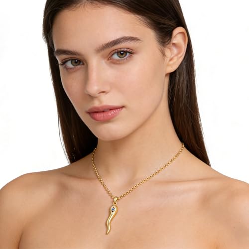 INFUSEU Italian Horn Necklace with Evil Eye for Women Protection Good Luck Gifts - color: Gold, style: Style B