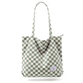 KALIDI Women Corduroy Tote Bag Zipper Casual Tote's Handbag Big Capacity Shoulder Bag with Pockets - color: Checkerboard Green