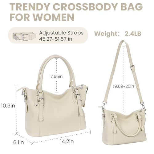 HESHE Genuine Leather Purses and Handbags for Women Tote Shoulder Bag Satchel Purse Top Handle Bags Hobo Crossbody Purse - color: Beige, size: Large