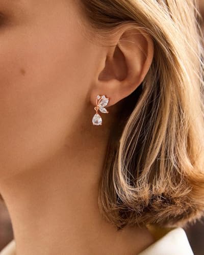 Cubic Zirconia Earrings - 14K Gold/Whte gold/Rose Gold Plated Cubic Zirconia CZ Diamond Wedding Earrings for Women Bridal Bridesmaid - color: rose gold Butterfly