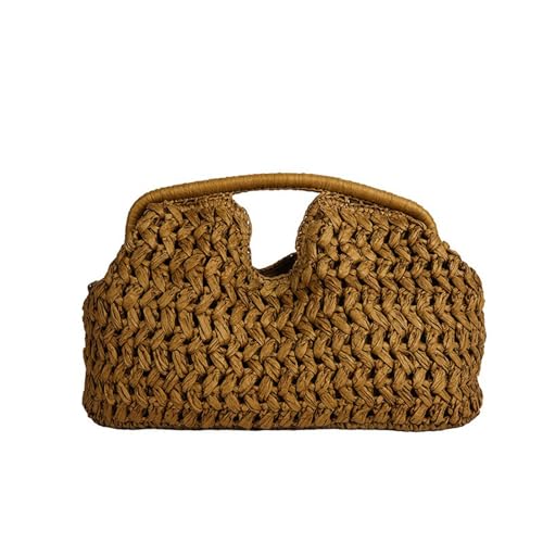 Women's handmade woven handbag beach vacation handbag straw crossbody bag - color: Ginger Yellow