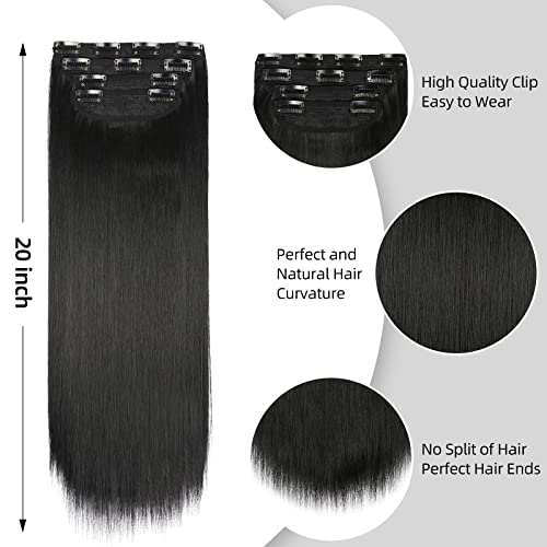 Black Hair Extensions Straight Clip in Hair Extensions Clip ins - Soft and Thick (20 Inches, 4Pcs, #1B) - color: 1B# - Black