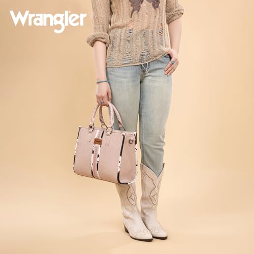 Montana West Wrangler Animal Print Tote Bag for Women Western Purse Boho Top Handle Satchel Handbag - color: Cow Lihgtpink