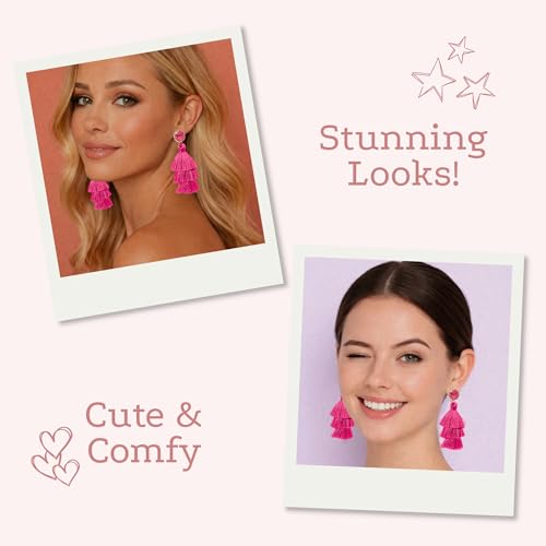 Tassel Earrings for Women - Colorful Layered Tassle Dangle Drop Earrings - color: Pink