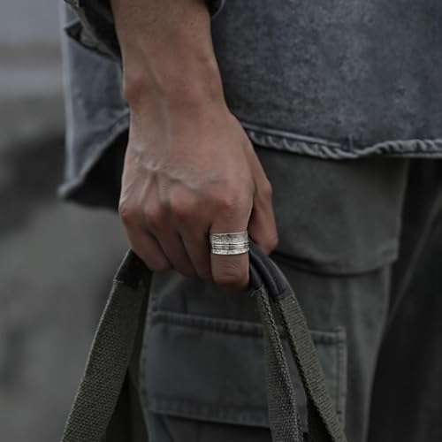 Stainless Steel Rings for Men Women, Vintage Chunky Silver Spinner Ring Band for Meditation, Relaxation& Stress Relief, Retro Wide Wrap Thumb Finger Midi Rings, Statement Cool Punk Band Ring Jewelry - color: R08Color3