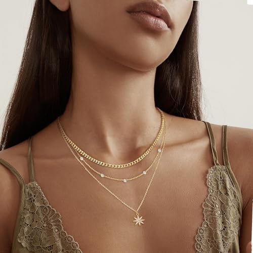 Layered Necklaces For Women,Dainty Gold Necklace Stack 14K Gold Plated Stackable Chain Necklaces For Women Trendy Statement Formal Layering Pendant Necklace Cute Stuff Fashion Jewelry - color: Gold-style2