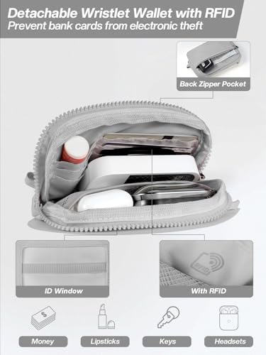 Tiostep Clip and Go Strap for Phone with Wallet Crossbody Phone Lanyard Adjustable and Detachable RFID Wristlet Wallet with ID Window and Zipper, Grey - color: Grey, size: Medium