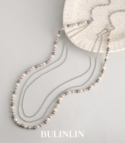 BULINLIN Layered Long Necklaces for Women Long Beaded Chain Necklace CostumeJewelry Mothers Day Gifts for Mom - color: 96-Champagne