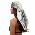 RIIQIICHY Head Scarf for Women Like Silk Scarf Hair Scarf Printed Square Scarf Bandanas for Women 35 Inches - color: Blue/Grey