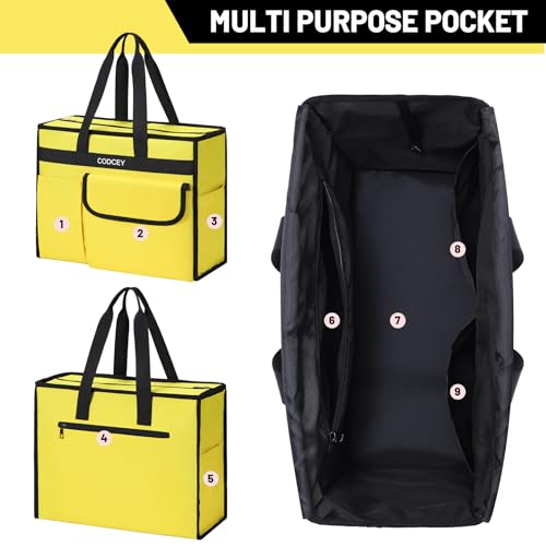 Large Utility Tote Bag with Reinforced Bottom, Waterproof Multi Pockets Beach Tote Bag for Travel, Work, School - color: Yellow