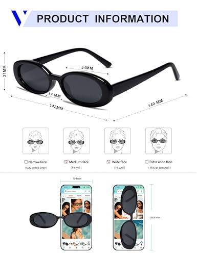 VANLINKER Polarized Retro Oval Sunglasses for Women and Men Small 90s Style VL9580 - color: C1c4 Black Frame/Tortoise Frame