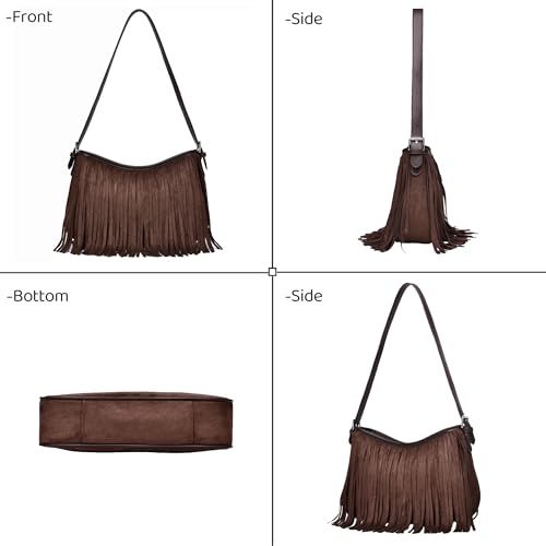 Fringe Shoulder Bag for Women Underarm Suede Western Hobo Purses and Handbags Trendy Crossbody Purse with Tassel - color: Coffee