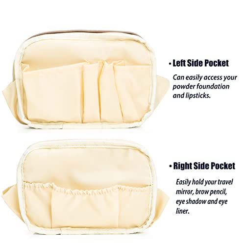 Hekyip Rectangular Beauty Bag, Small Travel Makeup Bag for Purse, Portable Waterproof Cosmetic Pouch for Ladies Women (Rectangular - Beige) - color: Rectangular - Beige