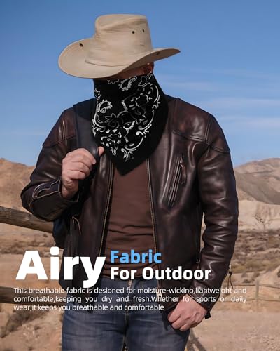 27.5 Inches Western Bandana Scarf With Leather Scarf Buckle, 100% Cotton Neck Scarf for Men Cowboy Scarves - color: Black