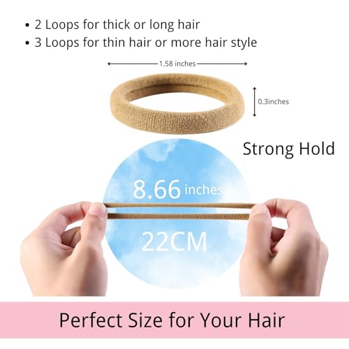 LuSeren 120 Pcs No Damage Hair Ties for Thick Hair, Large Soft Seamless Nylon Hair Elastics for Women, Ponytail Holders, Hair Accessories – Light Brown - color: Light Brown