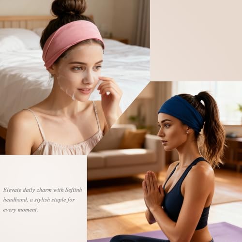 Sefiinh Headbands For Women Headband Elastic Soft Head Bands For Women's Hair Accessories Womens Fashion Yoga Fabric Hair Band 6 Pcs - color: Solid Color