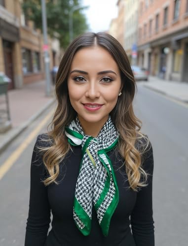 CHUNG Women's Scarf Hair Bandanas Square 27.5" Satin Wrap Fashion Pattern Scarves Emulation Silk Handbag Ribbons Necktie - color: Green Stripe-71#